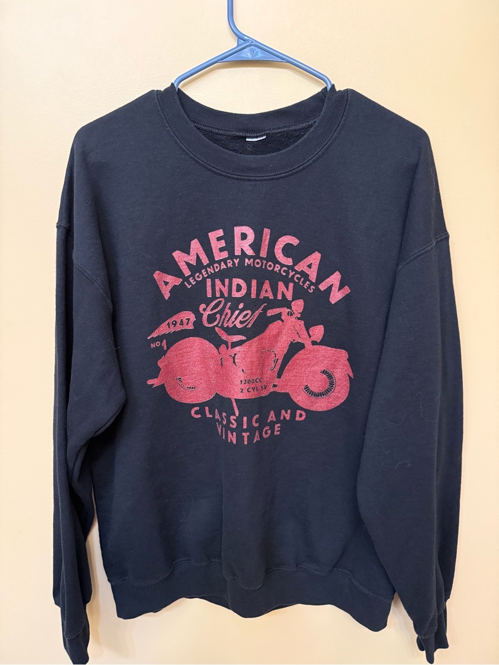 Source Unknown Black Crewneck Sweatshirt with Red Motorcycle Graphic